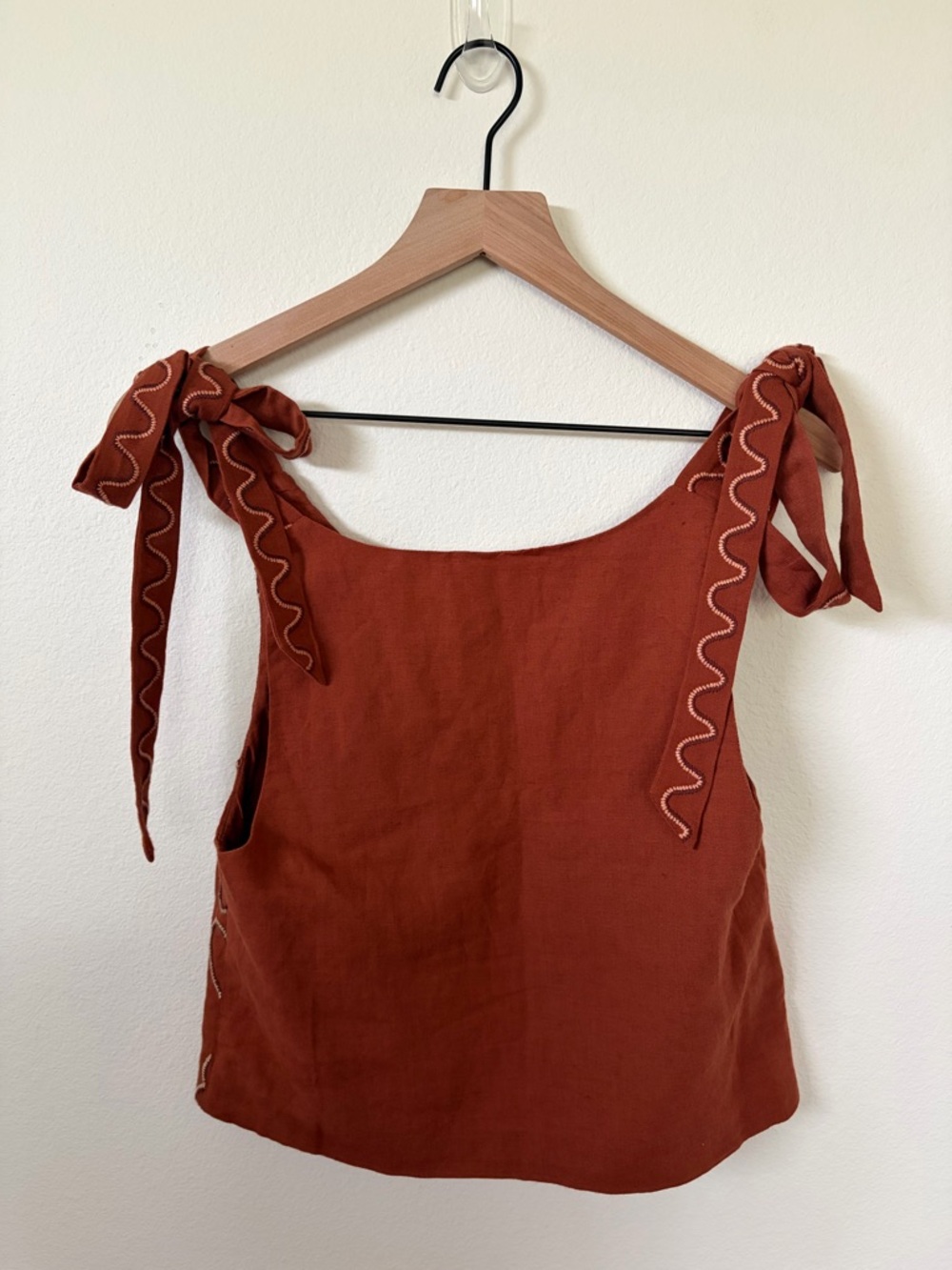 Sezane Fergus Blouse Embroidered Tank Top Linen Cotton Terracotta Size Xs Fr 34 - Picture 7 of 12